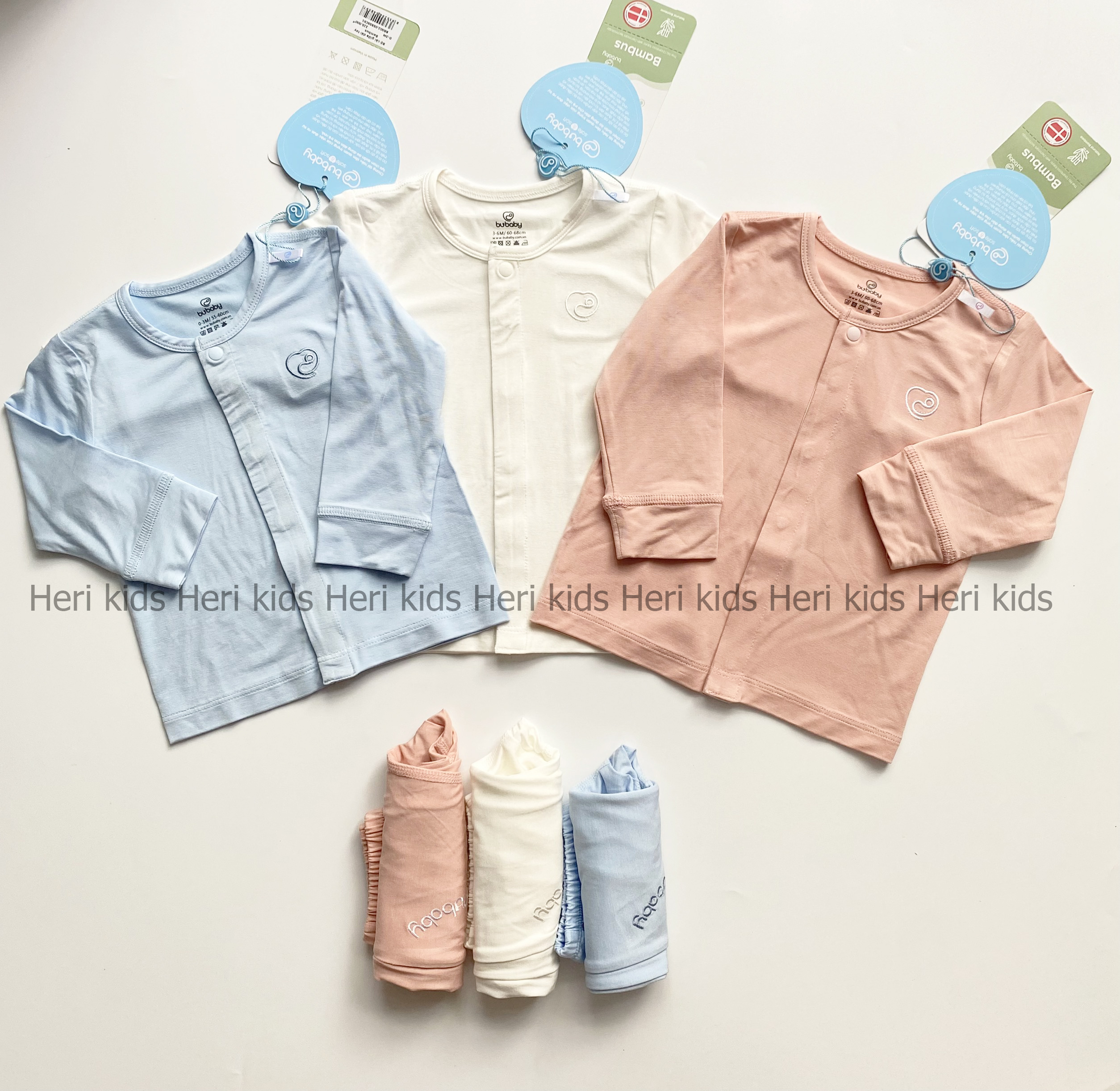 Bộ dài tay sơ sinh cài cúc sợi tre BU 0m - 9m