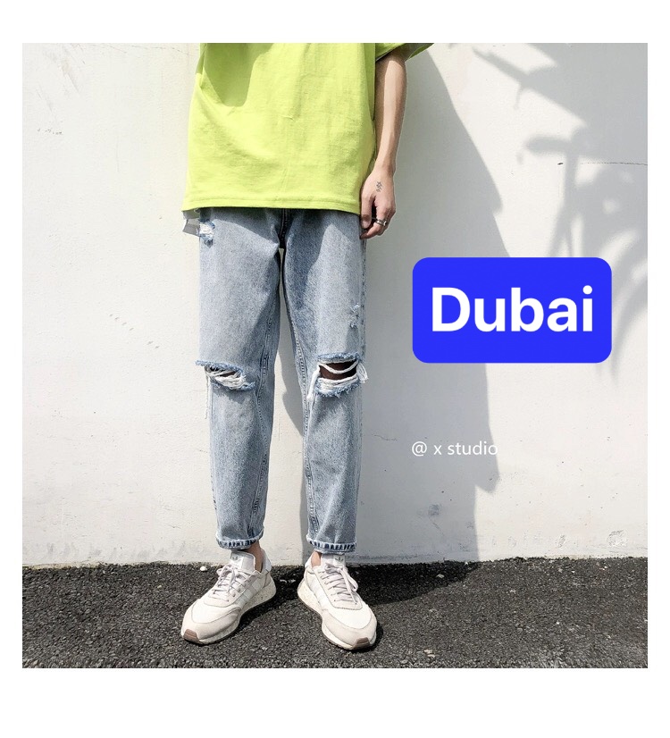 QUẦN BAGGY JEAN NAM CHẤT BÒ ỐNG RỘNG RÁCH GỐI SÀNH ĐIỆU HÈ NHẬT BẢN HOT TREND DB-46 - DUBAI FASHION