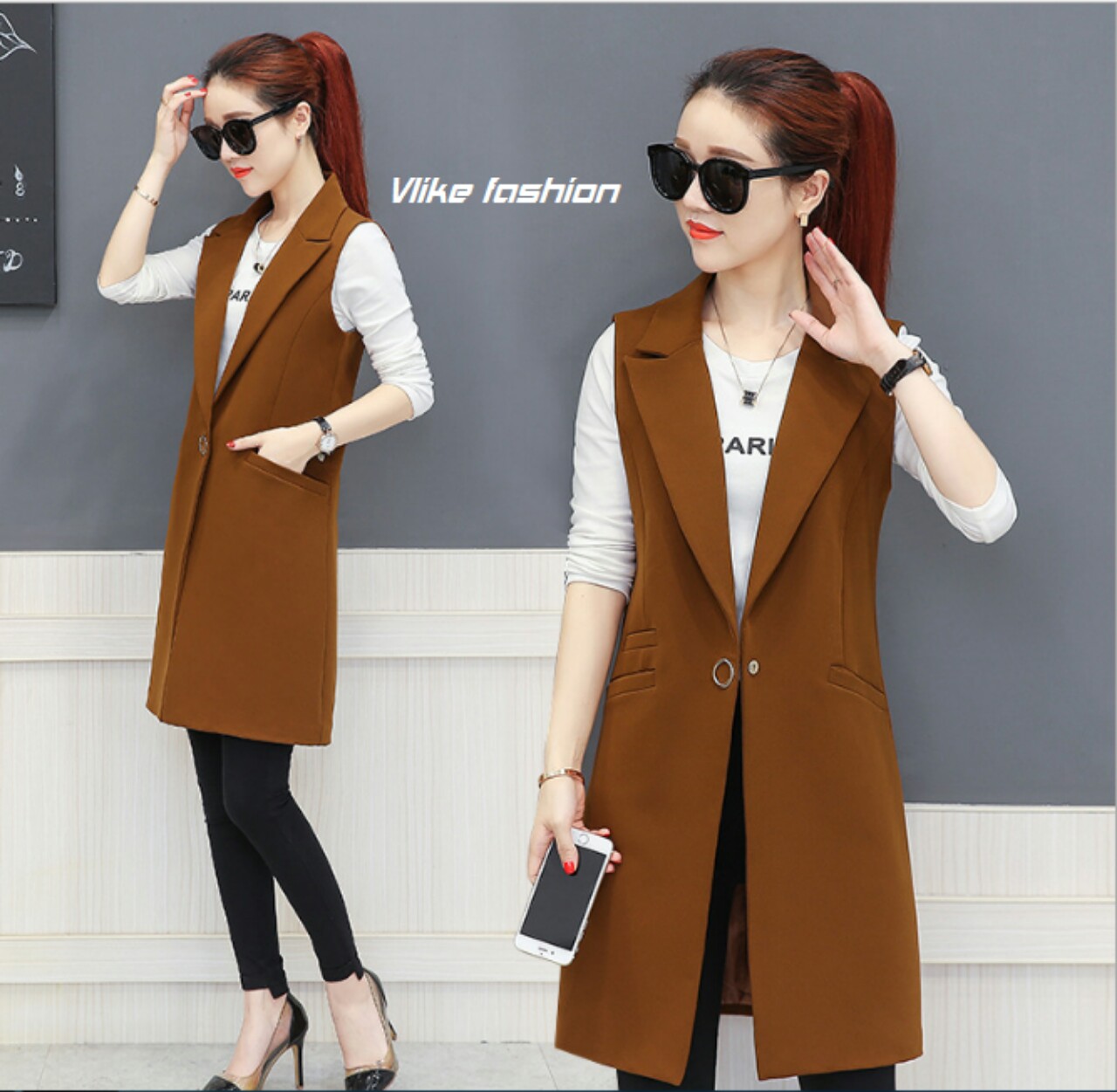 Vest nữ dáng dài sát nách may thiết kế