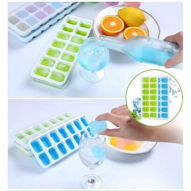 Khay làm đá, khay đá silicon 14 ô có nắp đậy ( hàng có sẵn)