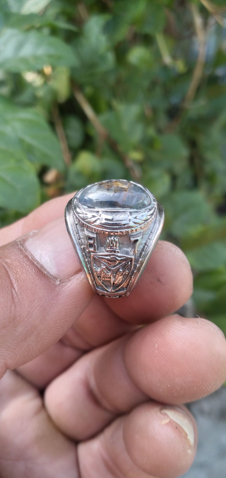 Classic Style Men's Ring with a Black-Blue Sapphire Stone.