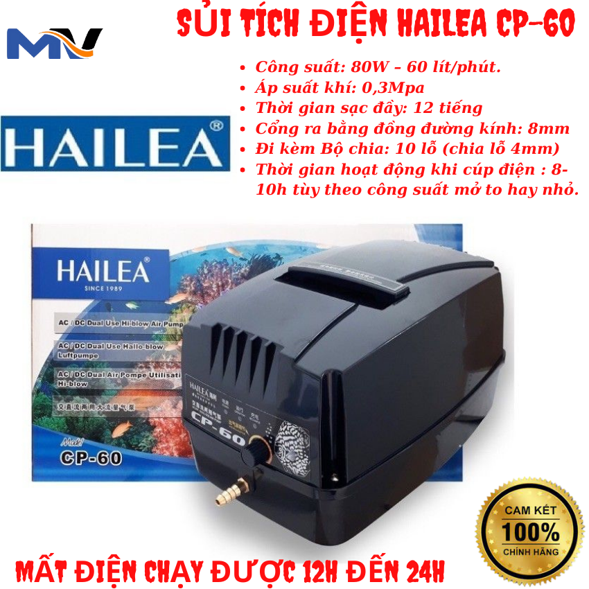 MÁY SỦI OXY TÍCH ĐIỆN HAILEA CP-60 60L/h PIN >12H | CƯA HÀNG CÁ CẢNH VÀ THIẾT BỊ LỌC NƯỚC HỒ CÁ MÔC VINH AQUA