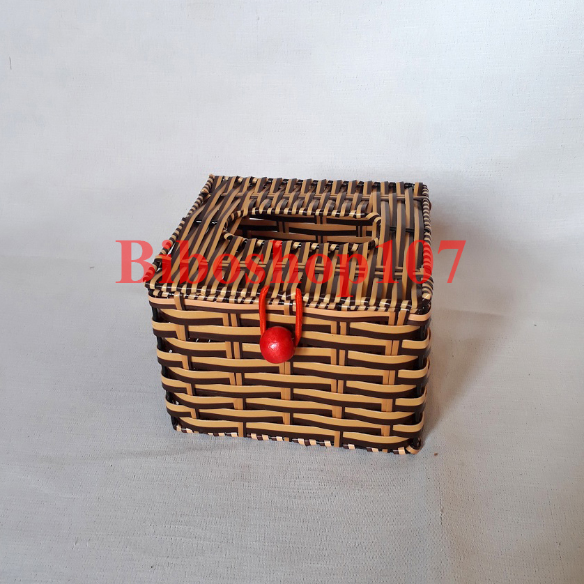 Hộp đựng giấy bàn ăn vuông giả mây