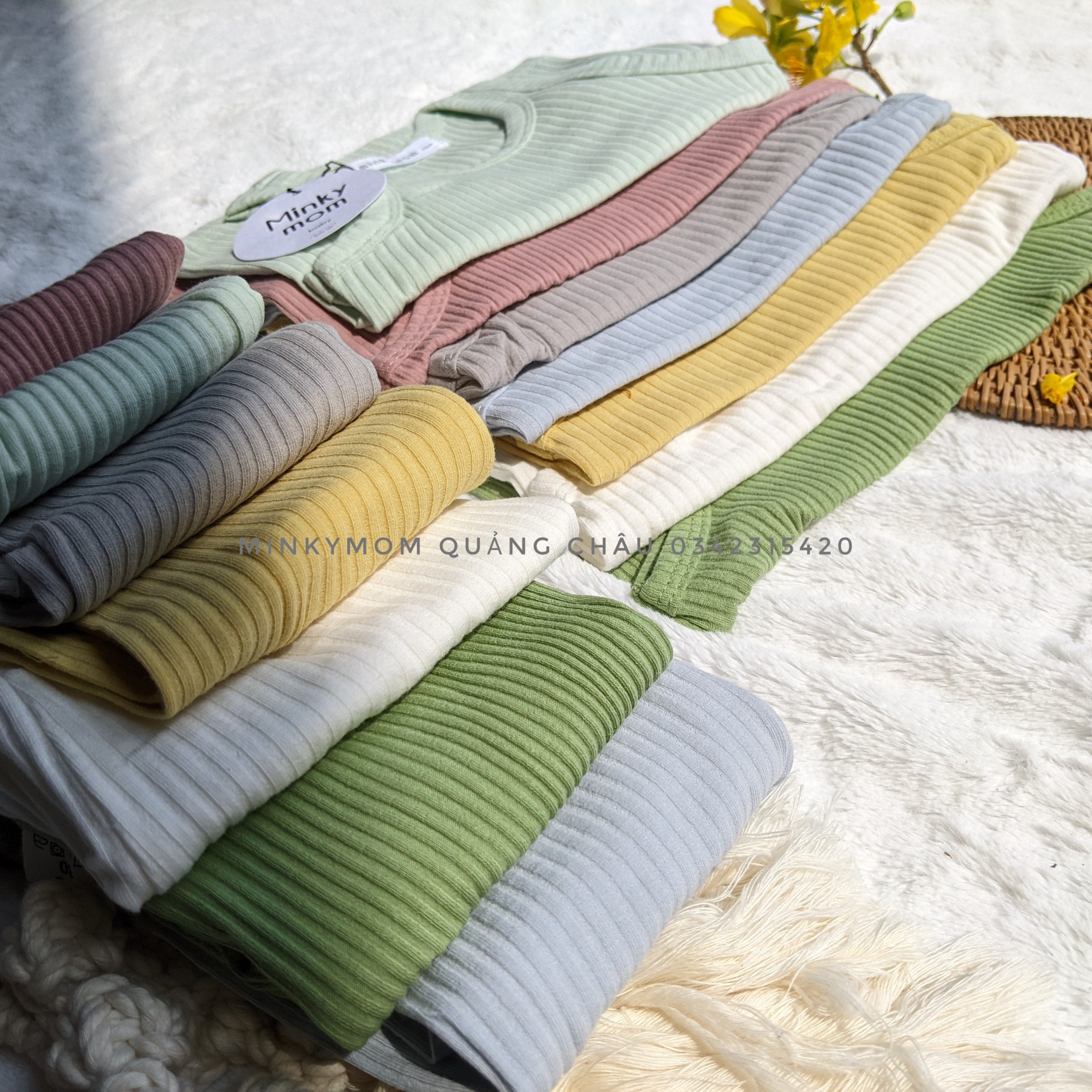 Bộ Ba Lỗ Thun Gân Minky Mom Quảng Châu