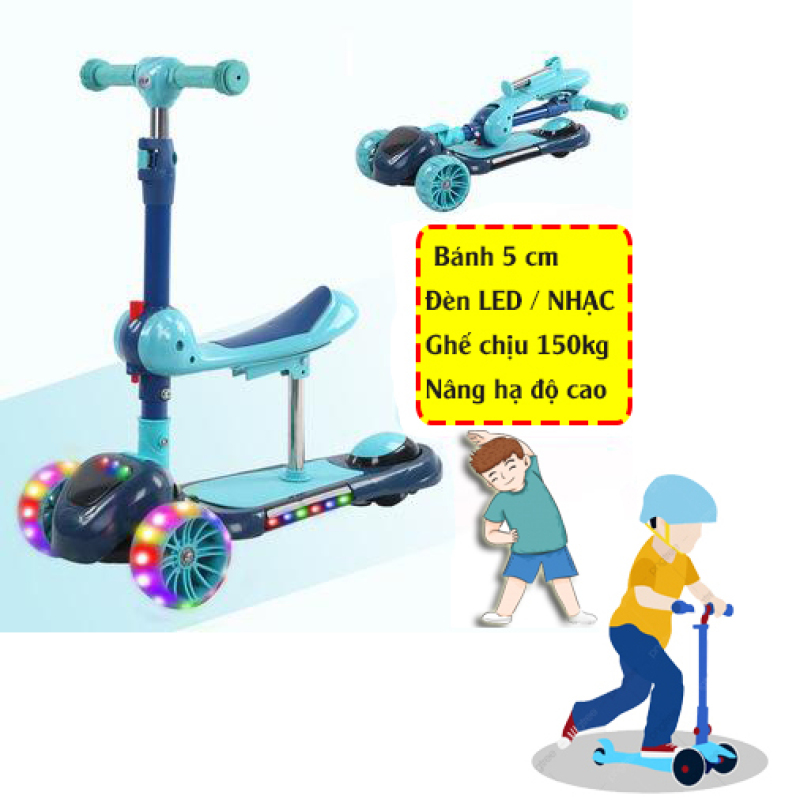 Mua Xe scooter trẻ em YOYO 3 bánh tự cân bằng, bánh xe siêu bự 5cm siêu êm, có ghế gấp gọn, có nhạc và đèn LED bánh xe (nhiều máu)
