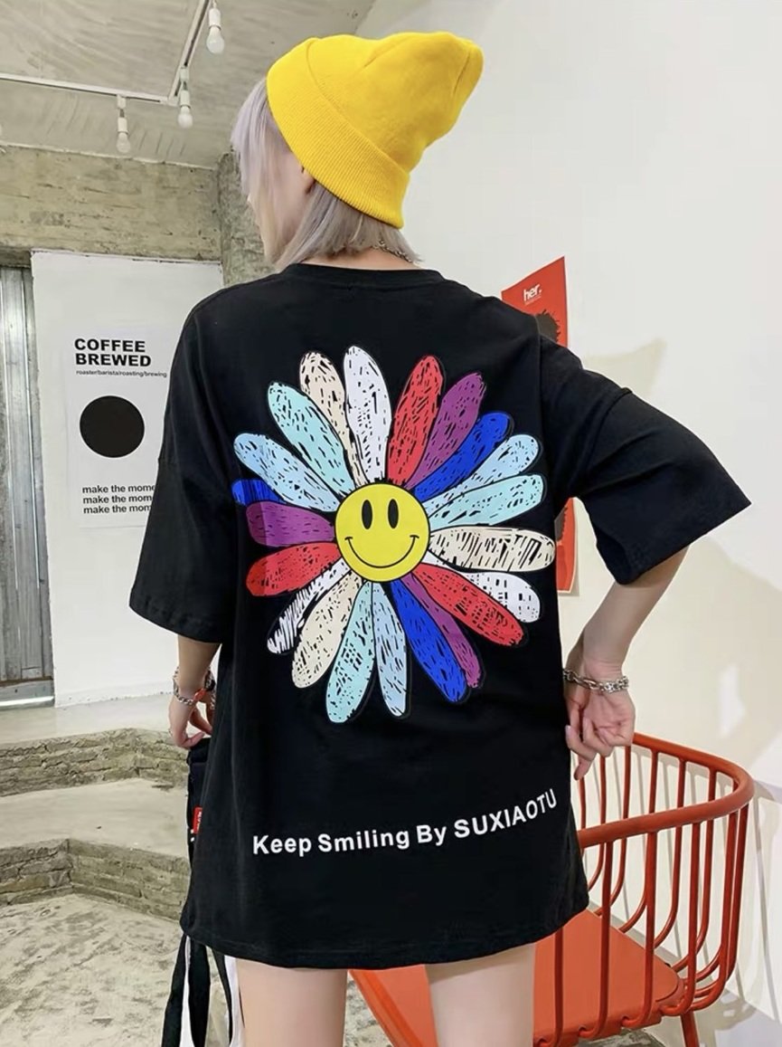 Áo thun unisex form rộng in bông cúc nhiều màu sắc tươi trẻ, mẫu mới hot trend .zk