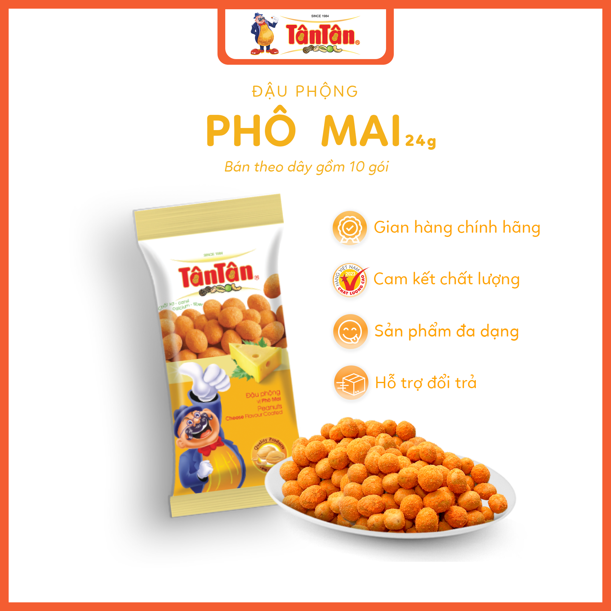 10 gói Đậu phộng vị Phô mai Tân Tân (24g/gói)