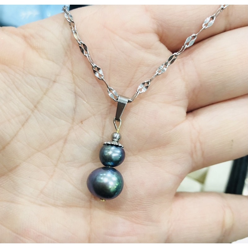 Dây chuyền bạc 925 mặt dây màu xanh đen - Trường Thịnh Ngọc Trai
