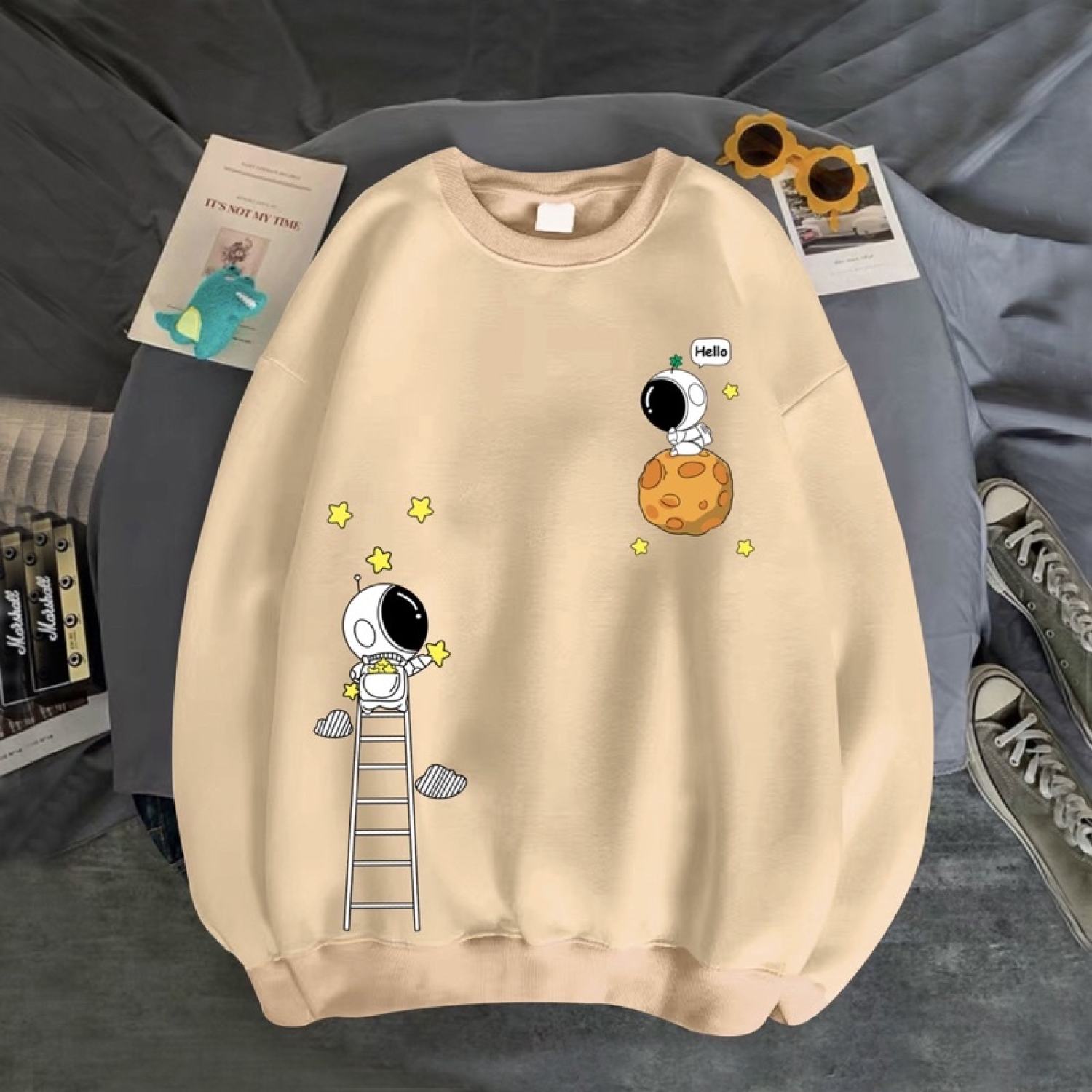 [Hoàn Tiền 15%] Áo sweater in phi hành gia leo thang siêu xinh (có 14 màu lựa chọn)