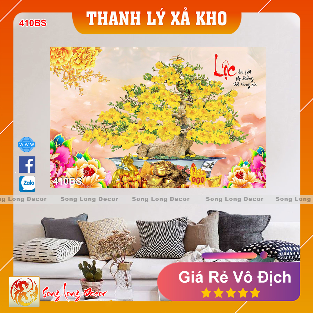 Tranh dán tường 3d Bon Sai Hoa Mai - Tranh 3D Phong Thủy Ngày Tết - Giấy dán tường 3d - Song Long Decor - 410BS