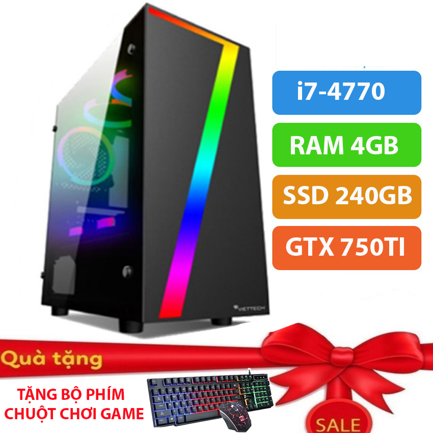 Máy Tính Chơi Game,Thùng cây máy tính để bàn chơi game,MAX PC GAMING X7 CPU Core i7 4770 Ram 4GB SSD 240GB GTX 750TI Chơi PUBG,LOL, CF, Fifa4, Đế chế ...+ Tặng Ngay Bàn Phím Giả Cơ,Chuột Led 7 Màu