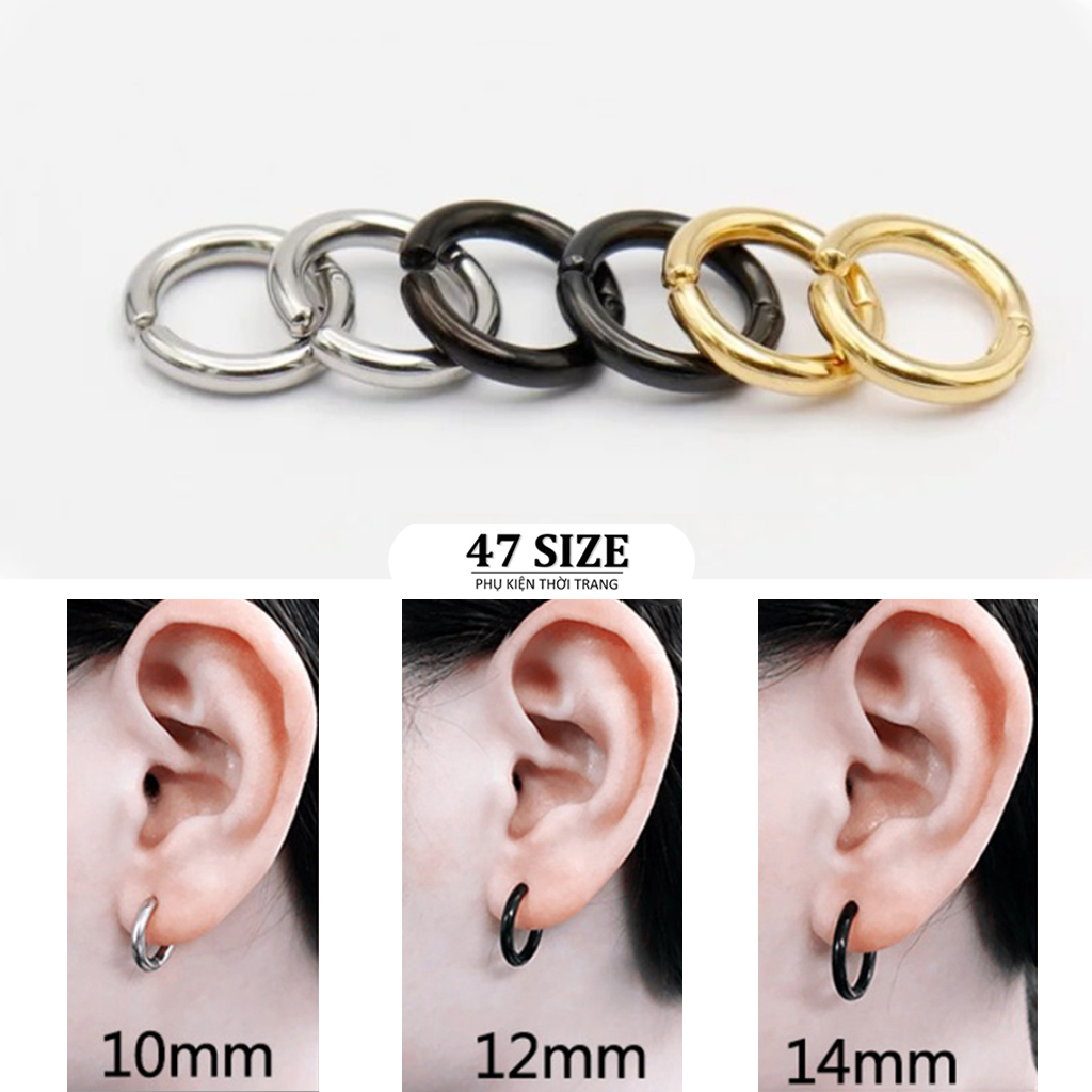 Khuyên tai nam nữ không cần bấm lỗ, khuyên tai kẹp tròn từ thép titan siêu bền, không dị ứng, không gỉ