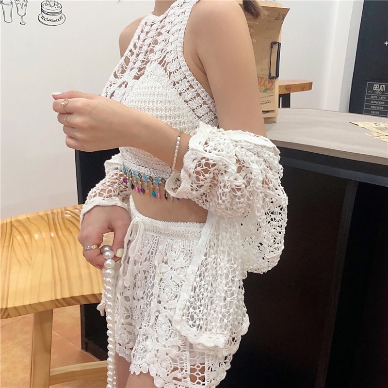 54-Sét Ren Bikini Đi Biển Thổ Cẩm QC 3 Món