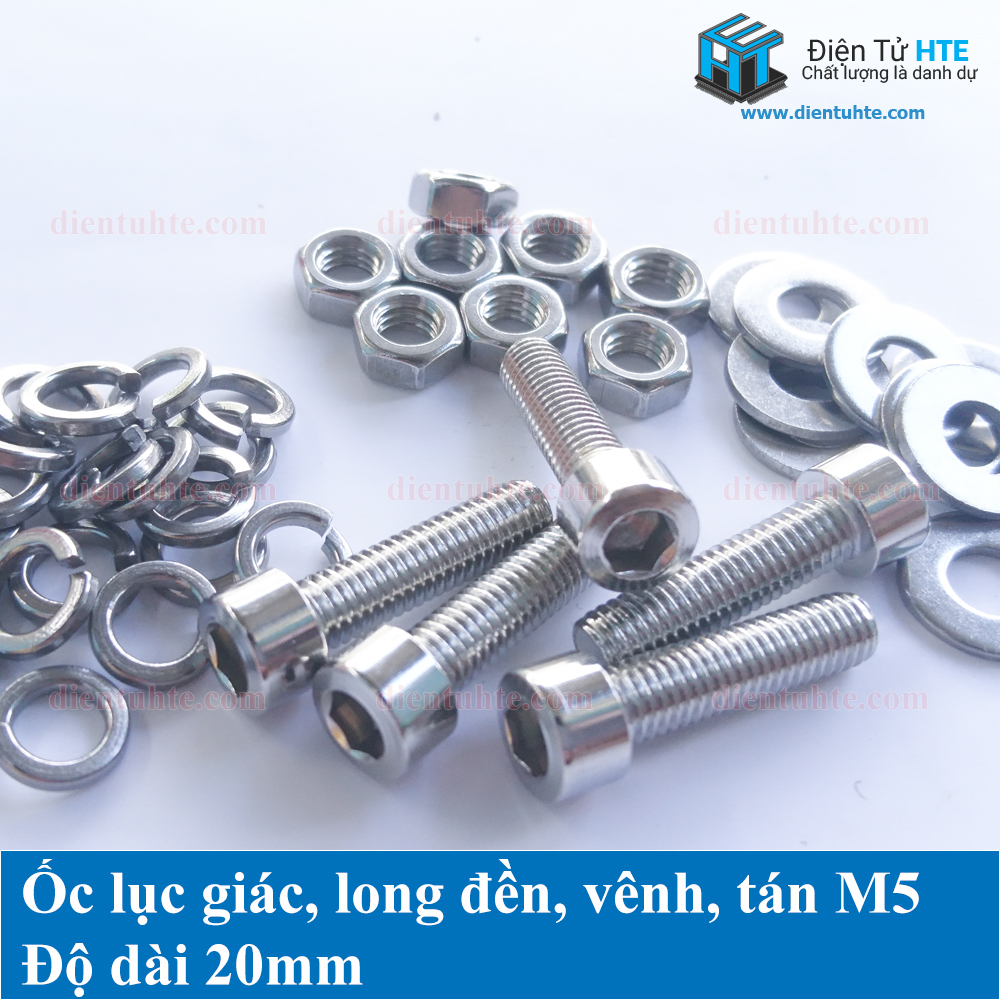 Ốc lục giác M5, kèm long đền, vênh, tán