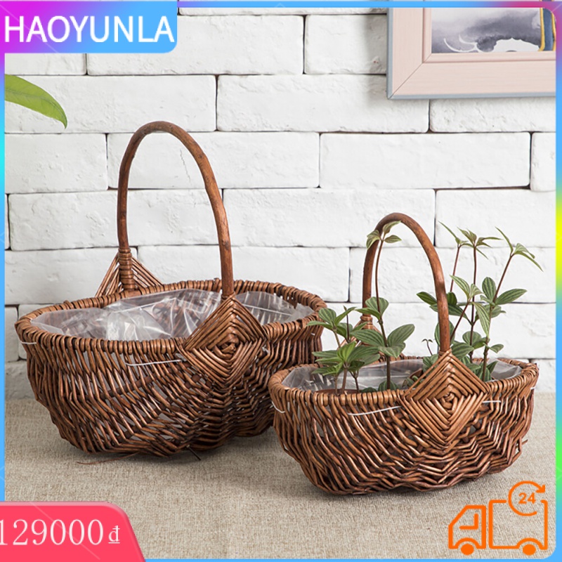 HAOYUNLA Hand Knitting Wooden Basket Fruit Bread Vegetable Basket Easter Egg Basket