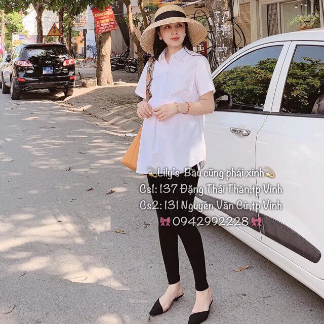 Áo bầu sơ mi trắng cộc tay