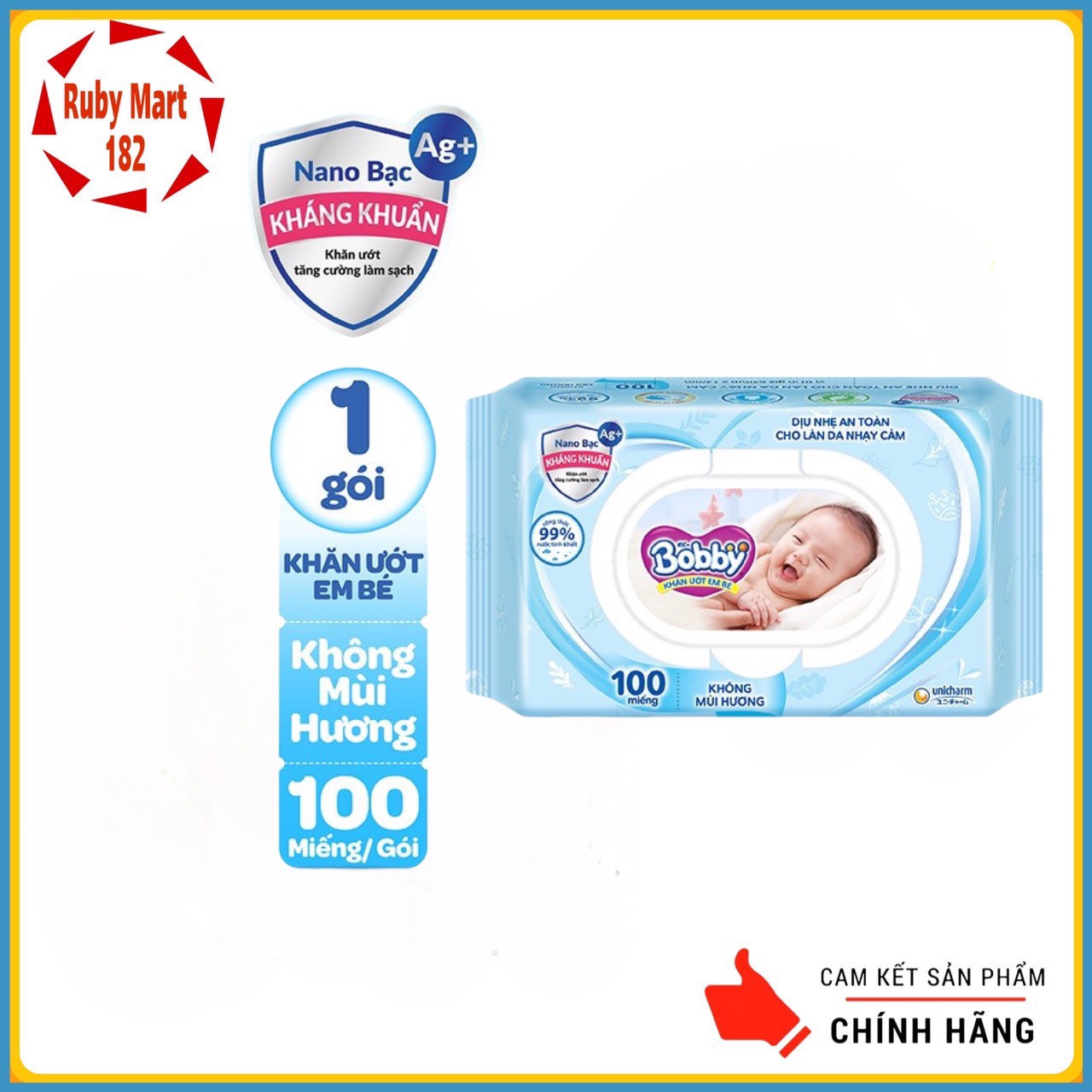 Khăn Giấy Ướt Bobby 100 miếng Không Mùi