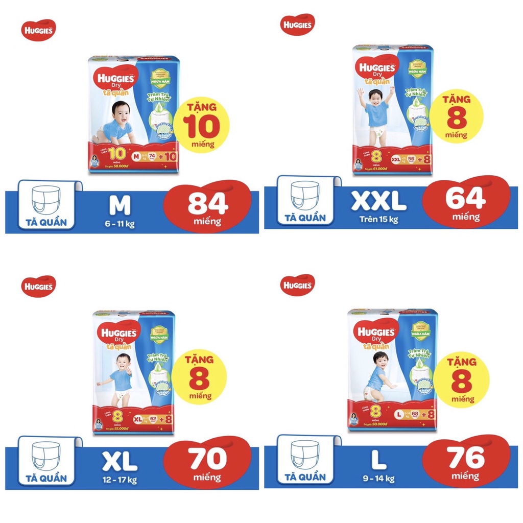 Tã quần dán huggies tràm trà tự nhiên dry m76/l68/xl60/xxl54