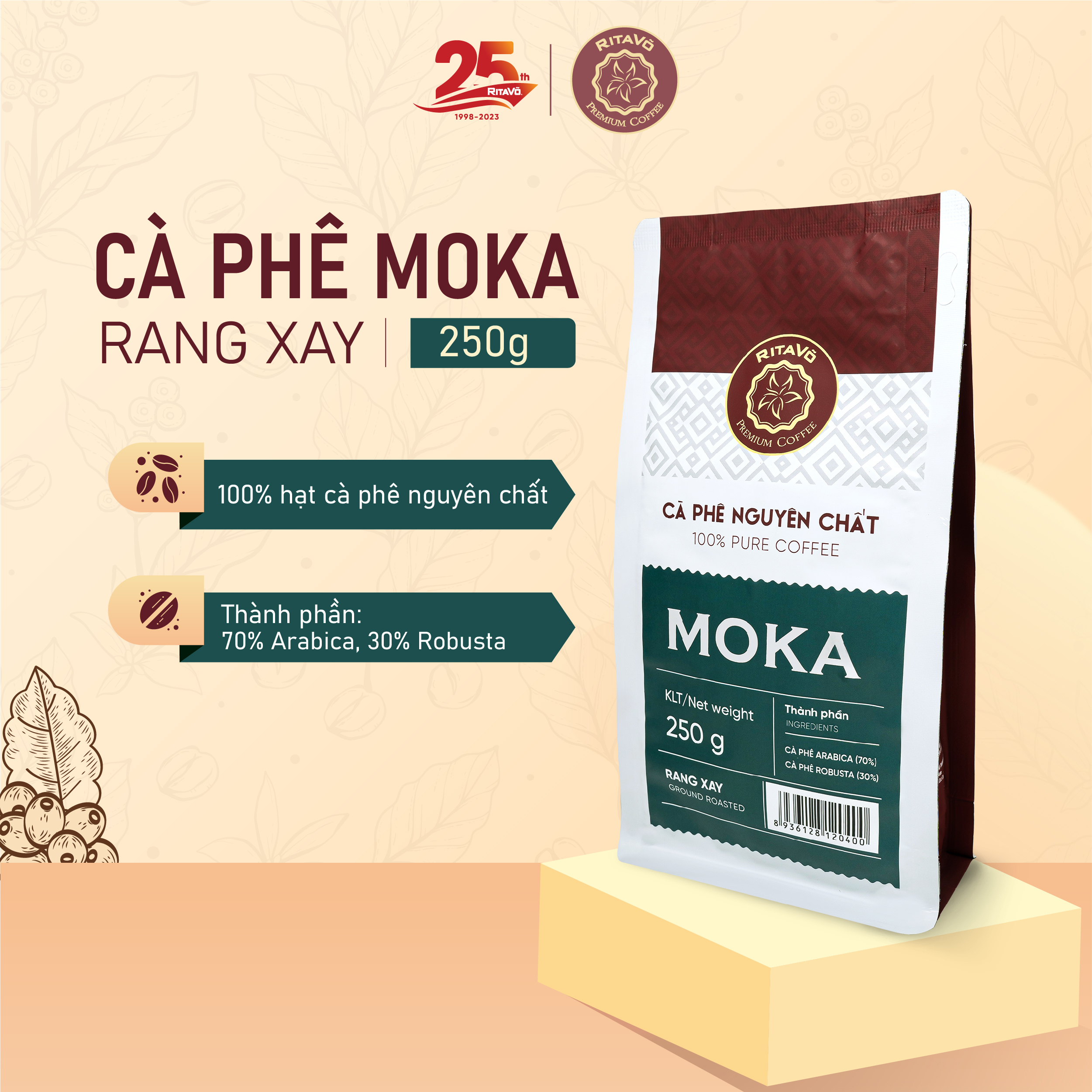 RitaVõ MOKA premium roasted & ground coffee - 100% pure coffee 250g