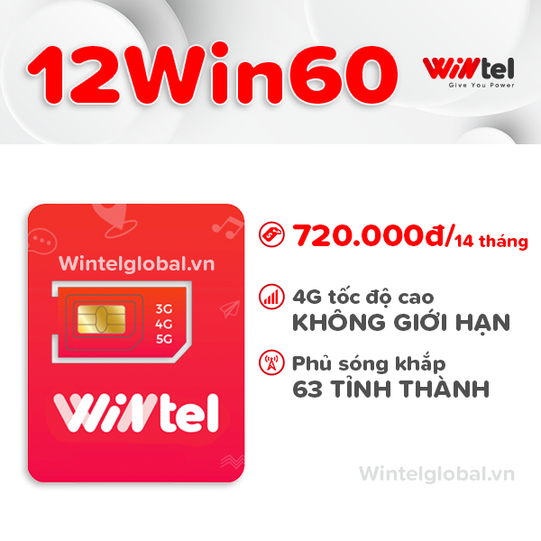Sim 4G Wintel 12WIN60 - Sim Data Tốc Độ Cao Không Giới Hạn