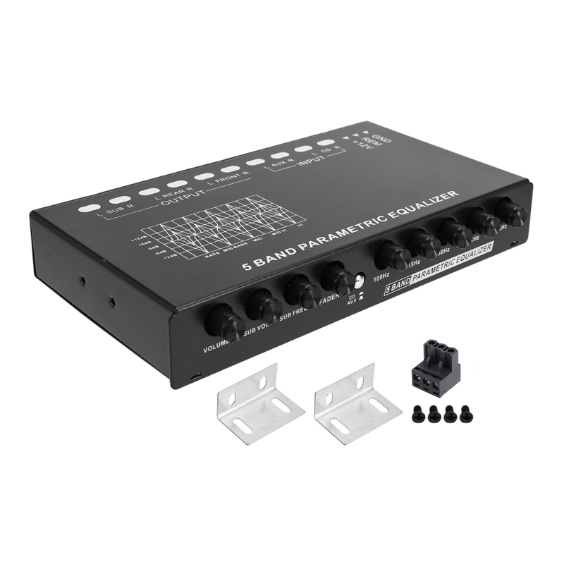 Car Audio Equalizer, Adjustable EQ Car Amplifier Graphic Equalizer with CD/AUX Input Select Switch,Black
