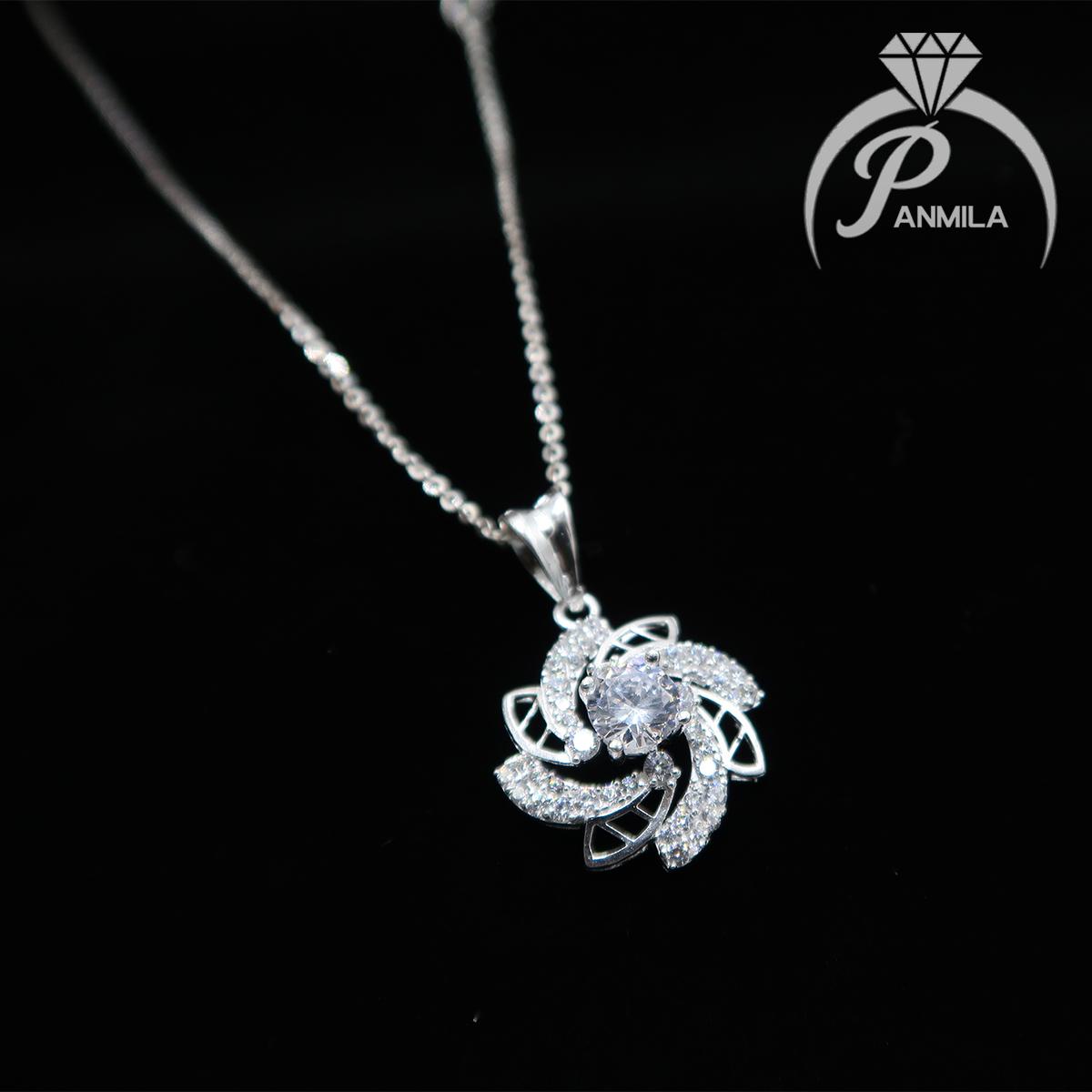 Dây chuyền bạc thật- Mặt dây chuyền hoa xoay đính đá Panmila (TS-DC-A22)