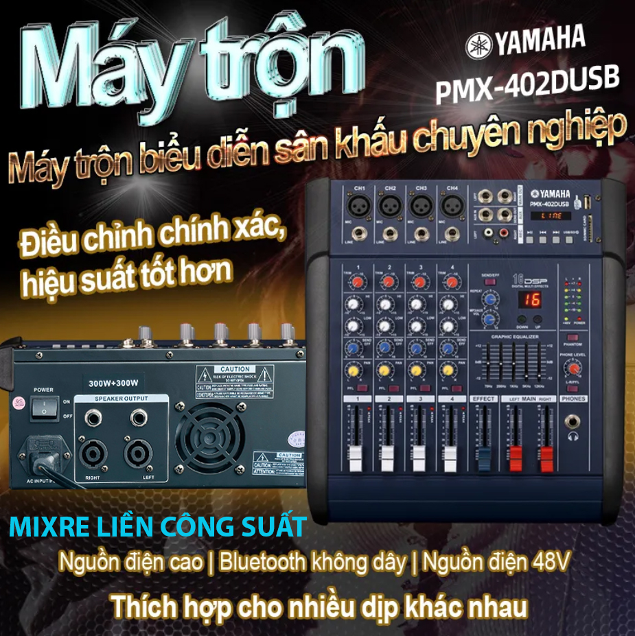 ( SIÊU PHẨM MỚI )Bàn Mixer Mini Liền Công Suất Lớn YAMAHA PMX 402D - Bàn Trộn Chính Hãng 4 Kênh Micr