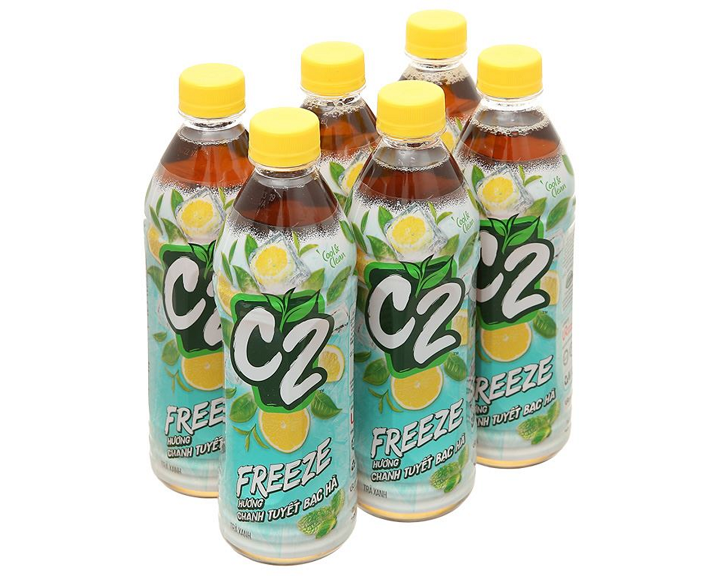 Thùng 24 chai trà xanh C2 chanh tuyết bạc hà 455ml / Lốc 6 chai trà xanh C2 chanh tuyết bạc hà 455ml