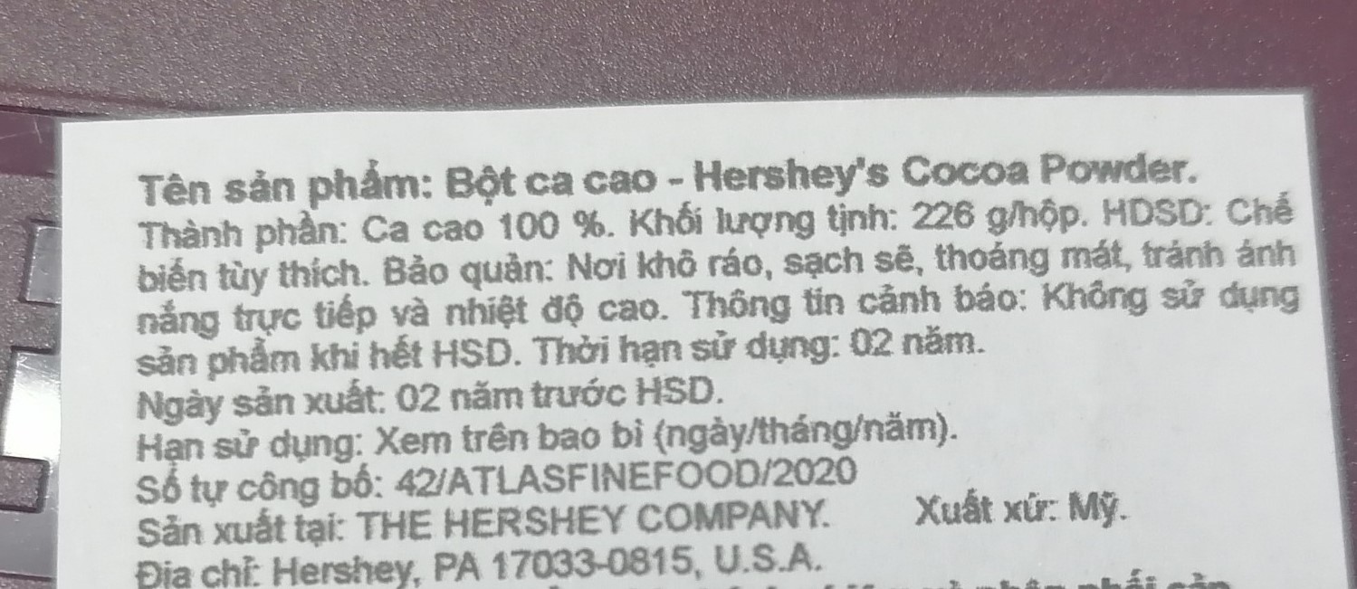 [Hộp 226g] BỘT CA CAO NGUYÊN CHẤT [USA] HERSHEY’S Natural Unsweetened Cocoa powder
