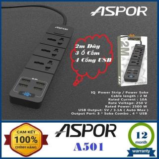 Ổ cắm điện thông minh Aspor A501 trang bị 3 ổ cắm điện và 4 cổng USB sạc nhanh thumbnail