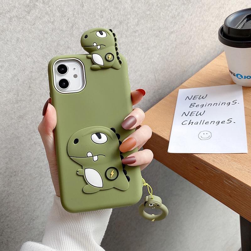 Ốp lưng silicon khủng long iPhone cao cấp kèm móc treo