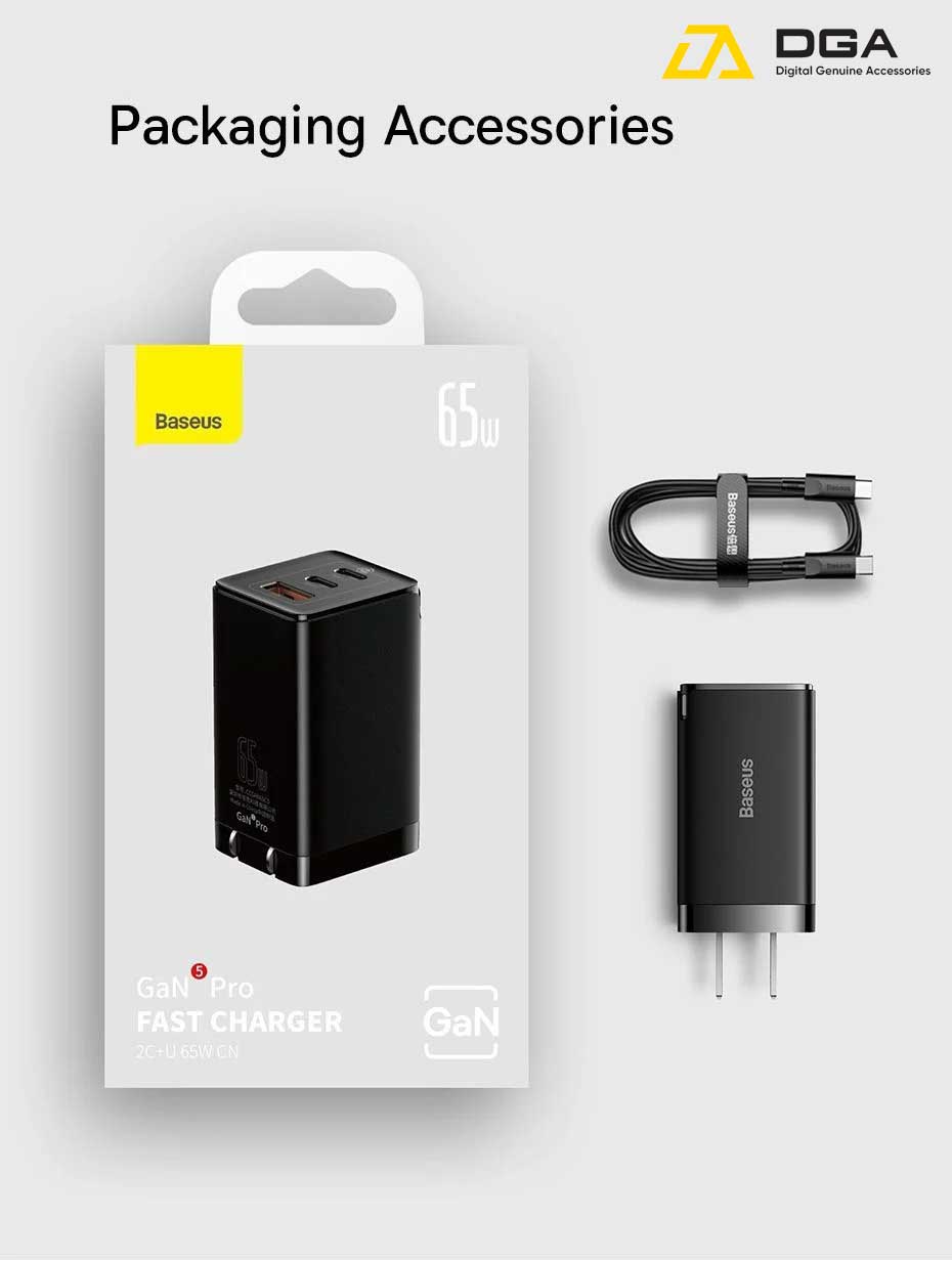 Cóc Sạc Nhanh Baseus GaN5 Pro Quick Charger 65W (Type Cx2 + USB , PD3.0/ PPS/ QC4.0/ SCP/ FCP Multi Quick Charge Protocol, New Upgrade Technology)