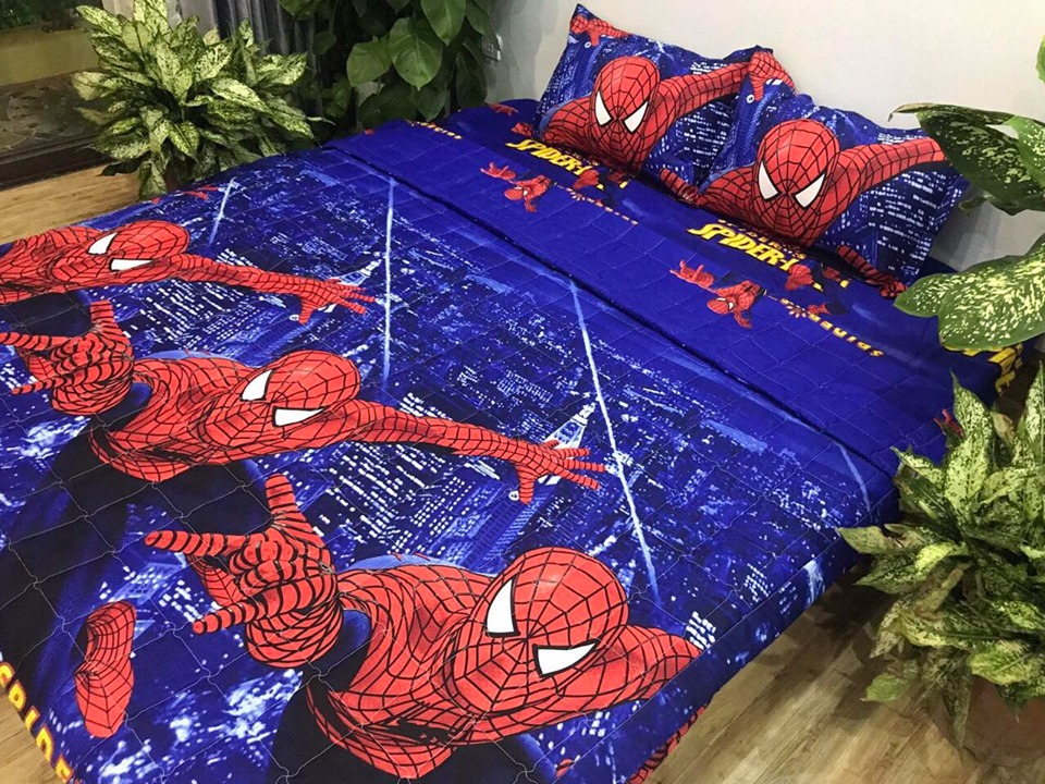 Bộ Chăn Ga Gối Cotton Poly - Hình Người Nhện ( 3 Món , 4 Món , 5 Món )