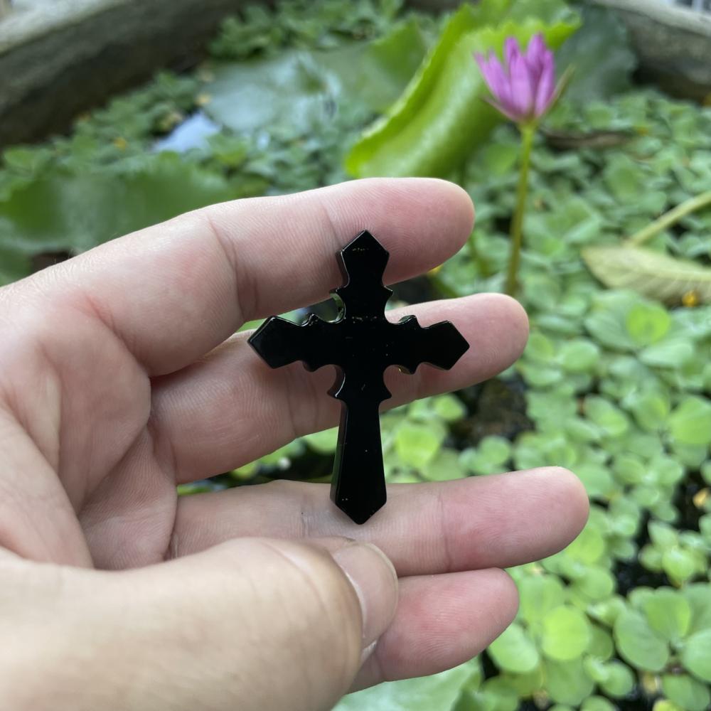Mặt Thánh Giá đá đen Obsidian 5cm CP977
