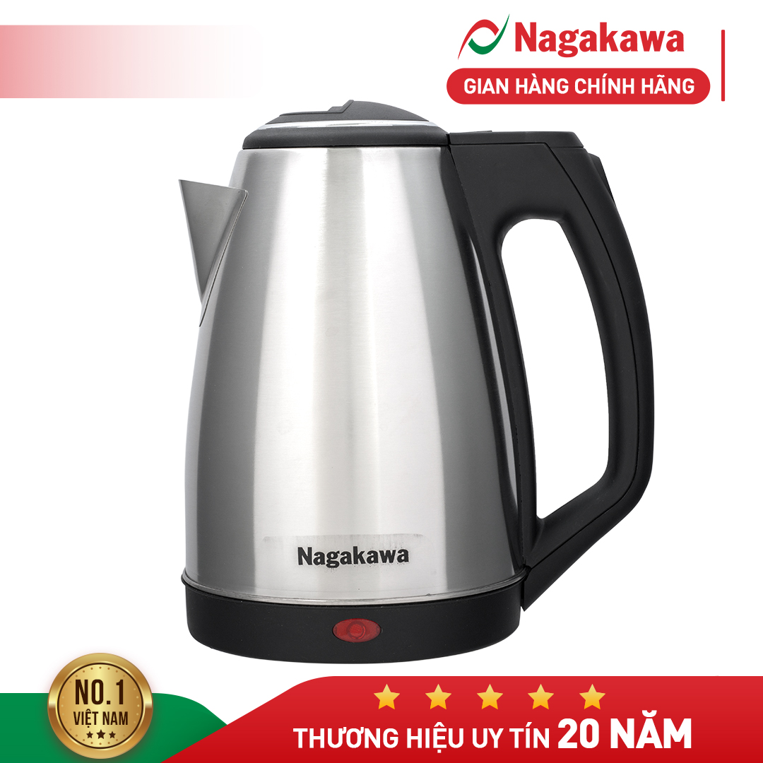 Ấm siêu tốc Nagakawa NAG0308 dung tích 1.8 lít, chất liệu inox cao cấp, đun sôi nhanh, bảo hành chính hãng 12 tháng