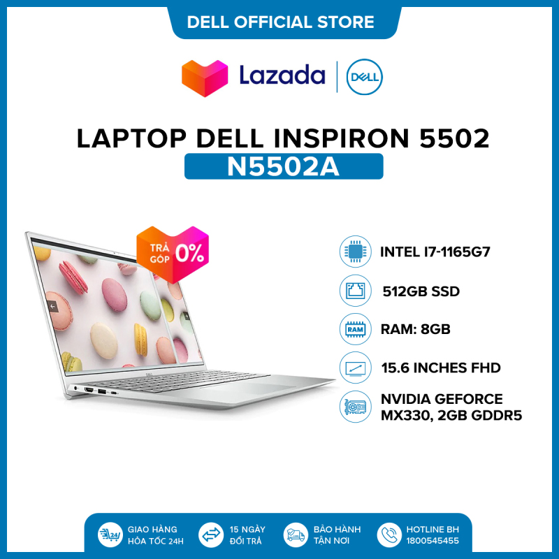 [VOUCHER 500K] Laptop Dell Inspiron 5502 15.6 inches FHD (Intel / i7-1165G7 / 8GB / 512GB SSD / NVIDIA GeForce MX330, 2GB GDDR5 / Finger Print / Win 10 Home SL) l Silver l N5502A l HÀNG CHÍNH HÃNG