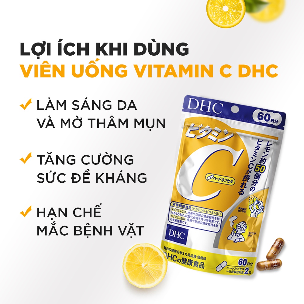 Viên uống DHC Bổ Sung Vitamin C Nhật Bản giúp tăng cường đề kháng, giảm thâm & sáng da hiệu quả