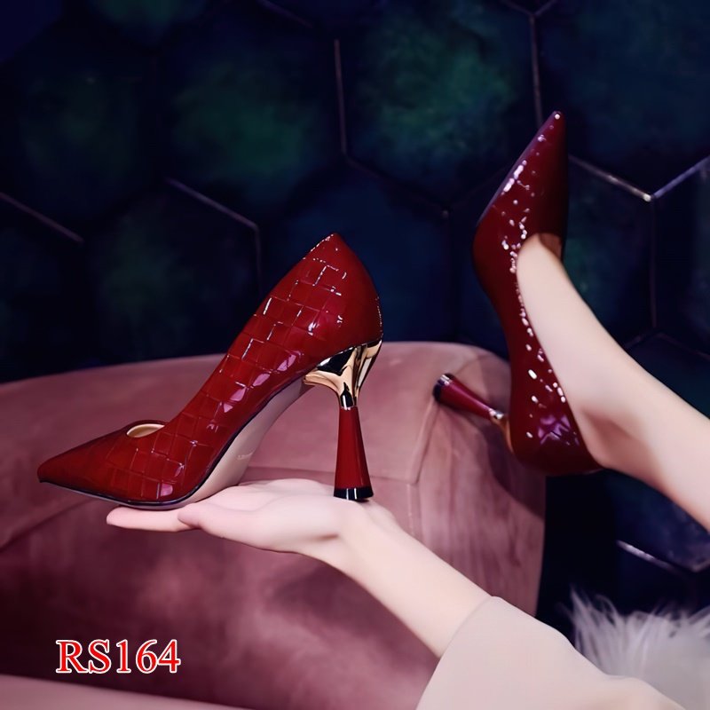Giày cao gót vân caro RS164 đỏ