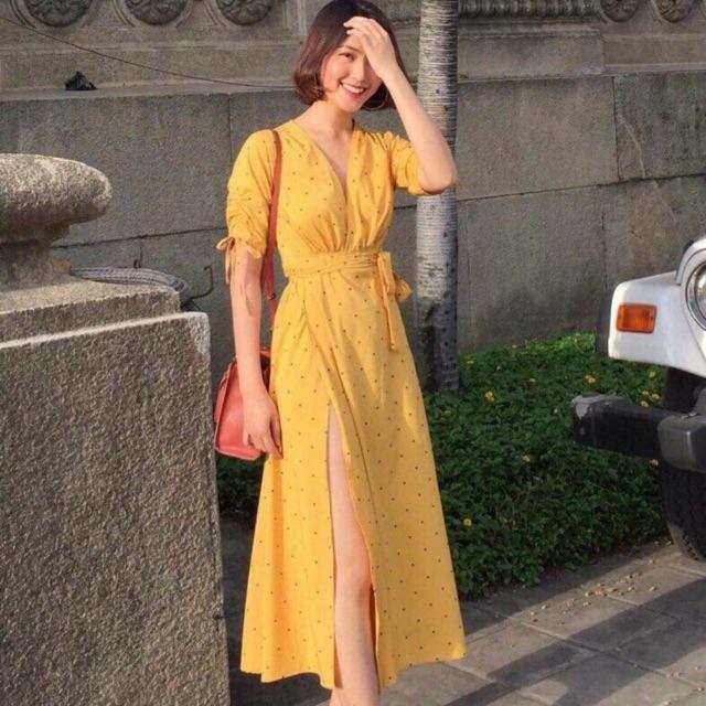 Đầm nữ hai dây Maxi bi - Đầm nữ dự tiệc dạo phố dễ thương