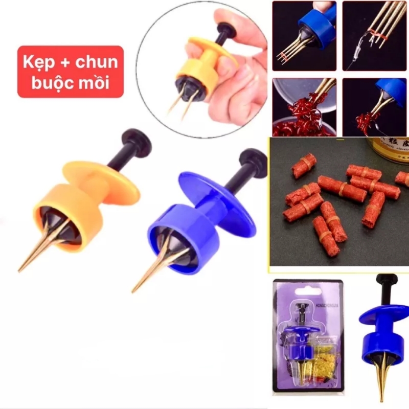 Combo Kẹp + 2 túi chun buộc mồi câu cá