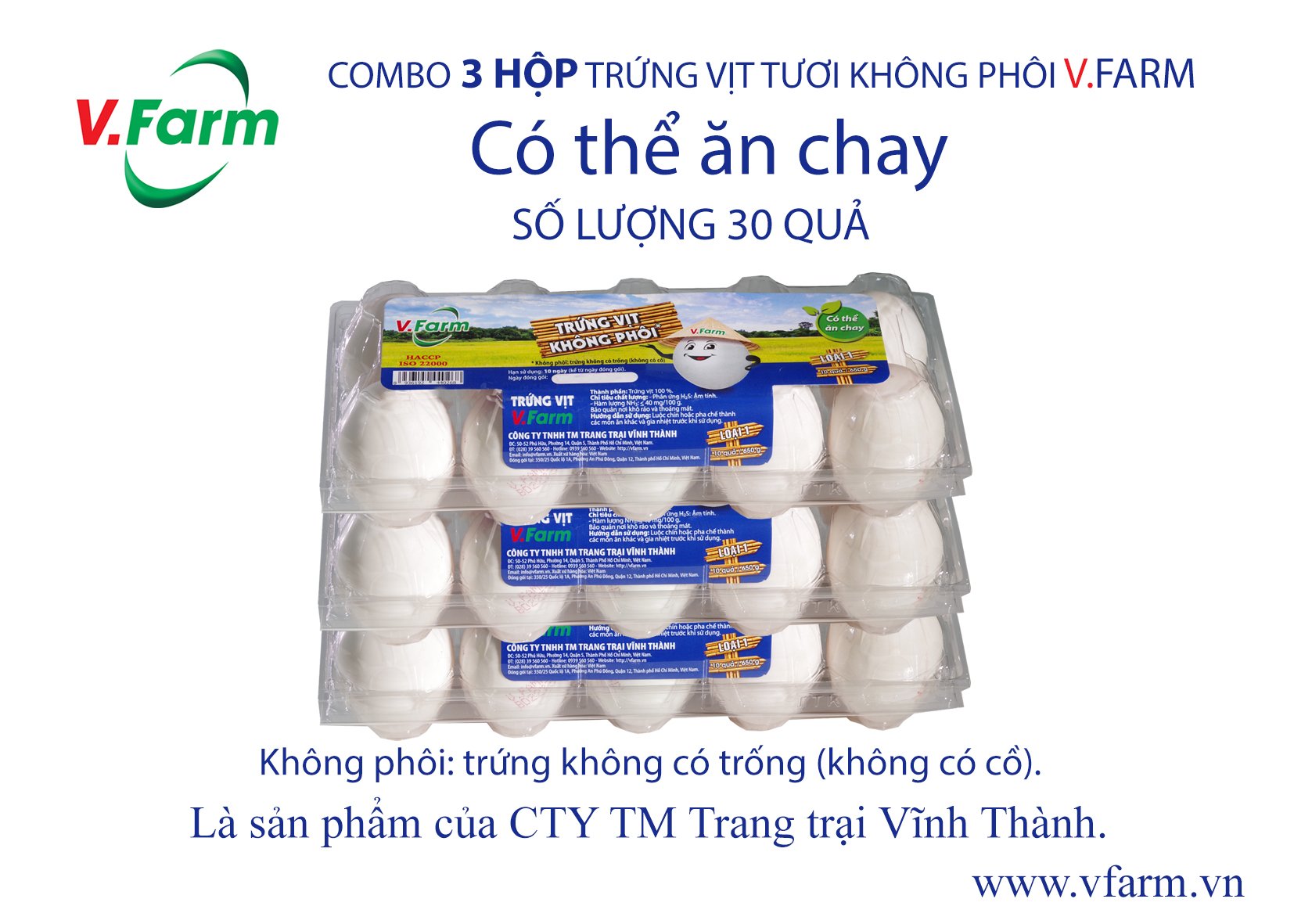 ( GIAO NHANH HCM)COMBO 3 VỈ TRỨNG VỊT KHÔNG PHÔI VFARM 10 QUẢ ( có thể ăn chay)
