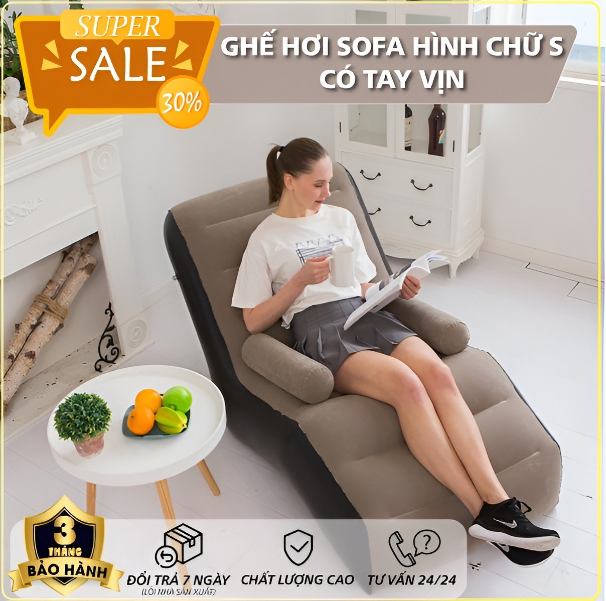 ( Tặng Bơm ) Ghế Nệm Hơi Sofa Tựa Lưng Có Tay Vịn . Ghế Đọc Sách , Ghế Nghỉ Ngơi Thư Giãn , Ghế Lười . Chất Liệu Bọc Nhung. Mềm Mịn Êm Ái