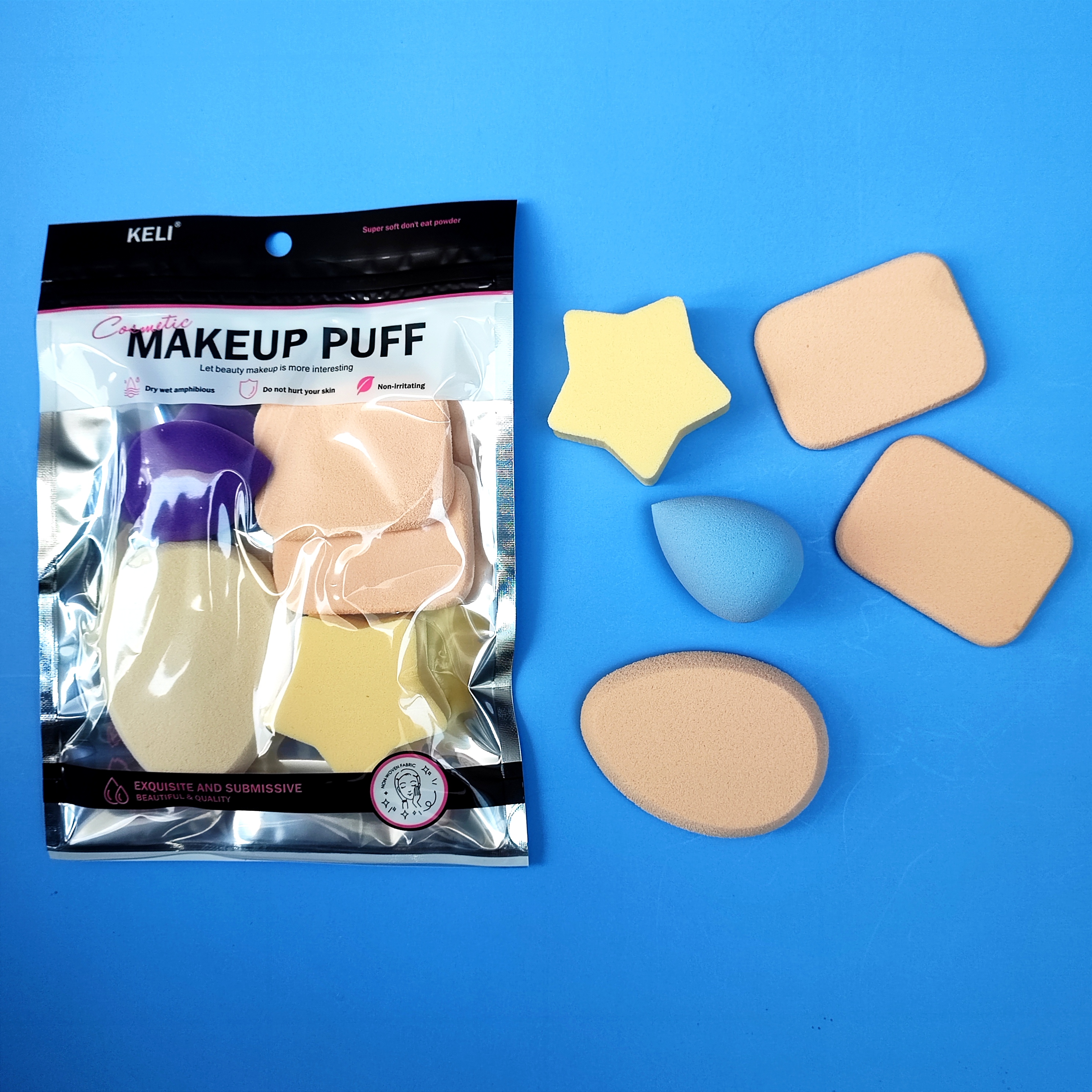 Bông mút trang điiểm đánh phấn KELI nhiều món Makeup Buff