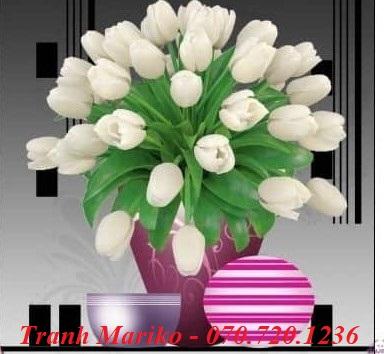 [HCM]Tranh đính đá HOA TULIP TRẮNG LV284 kích thước 60*60cm