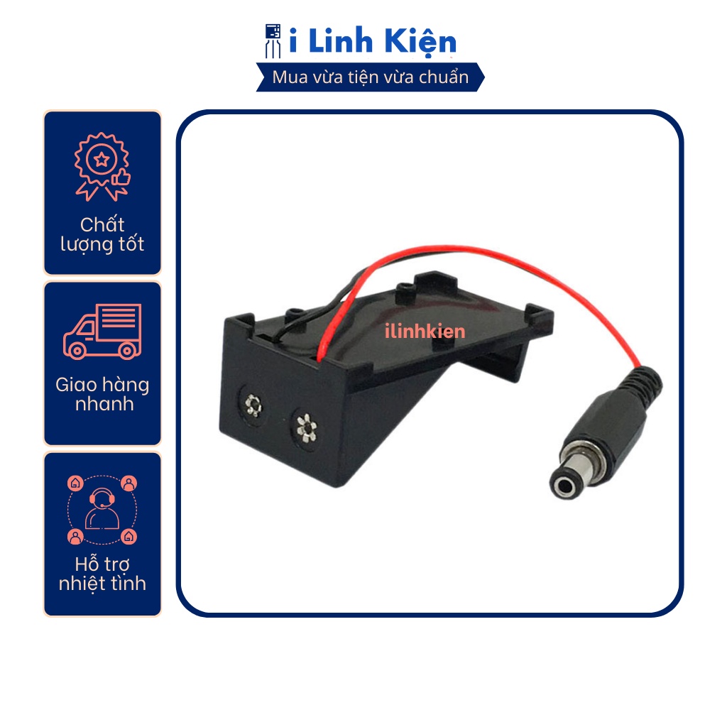 Đế PIN 9V không nắp đầu ra jack DC đực 55x21mm