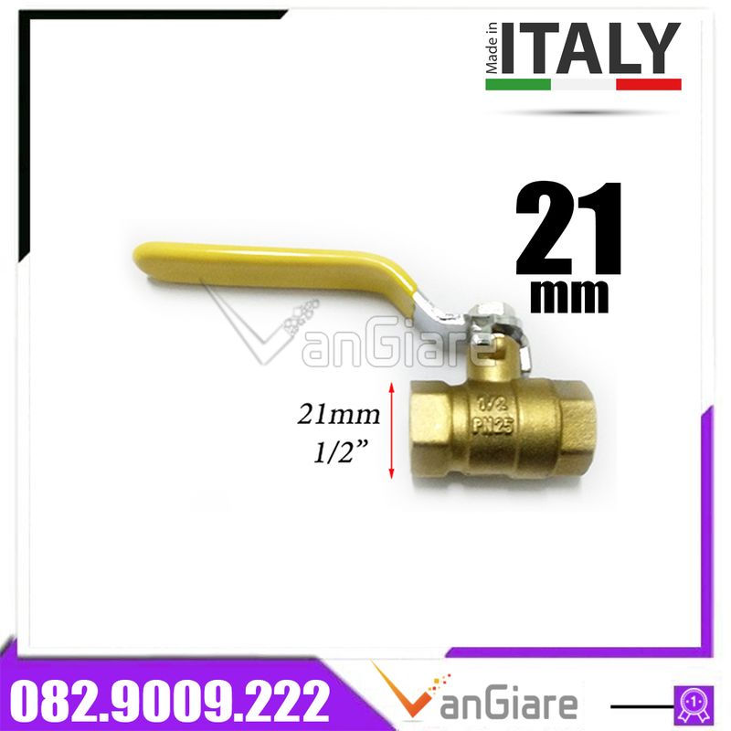 Van bi italy phi 21 - van khóa nước tay gạt đồng DN15 - trống