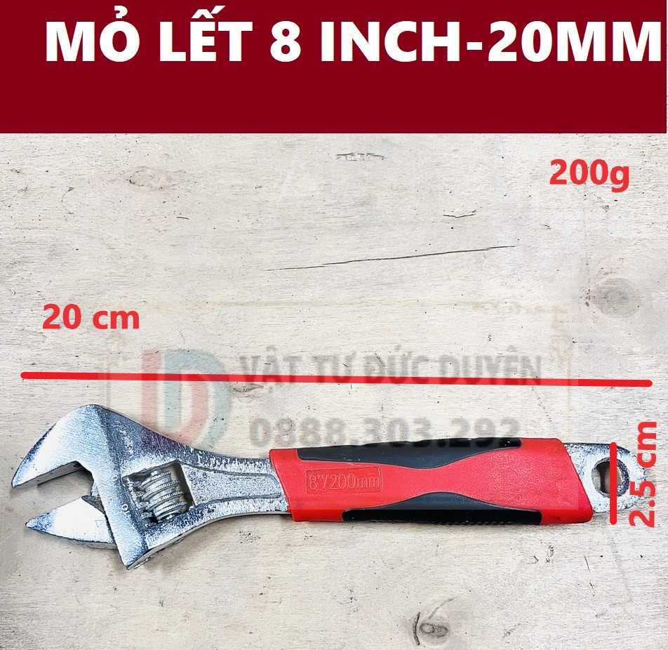 Mỏ lết thép trắng tay đệm cao su 8 inch - 200mm hàng đẹp