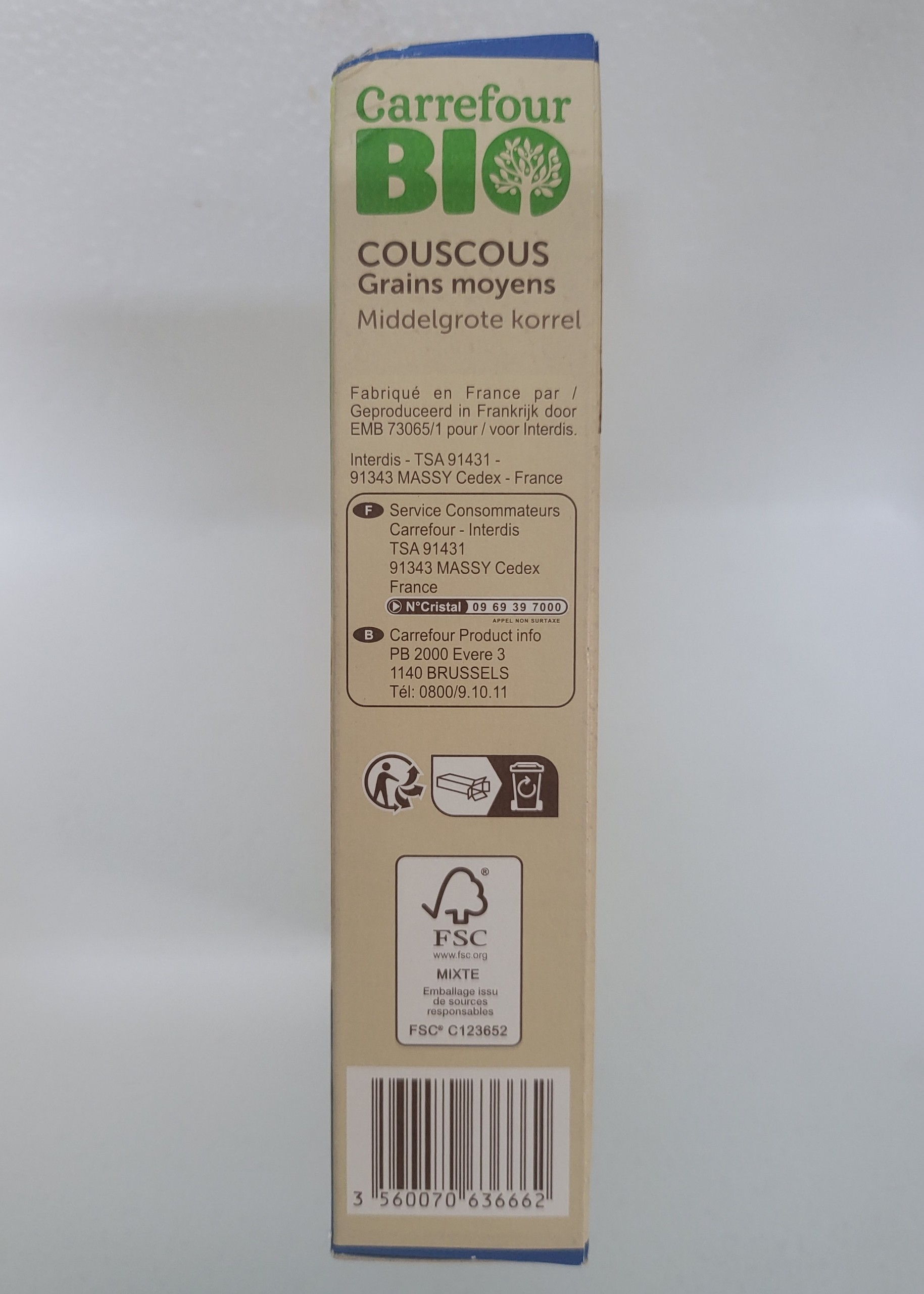 [Hộp 500g] HẠT LÚA MÌ CỨNG HỮU CƠ [France] CARREFOUR Bio CousCous (atp)