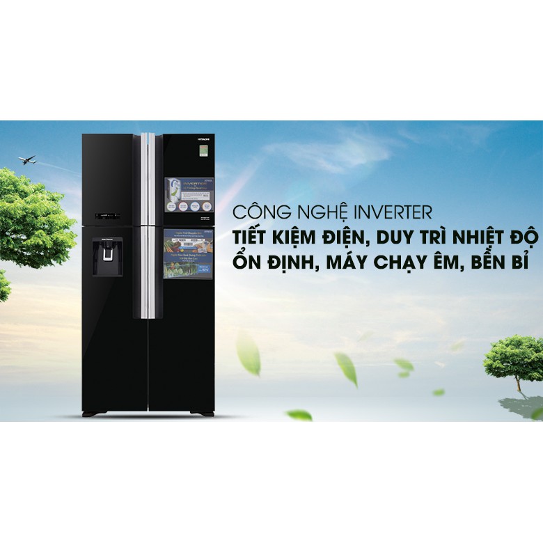 [TRẢ GÓP 0%] Tủ lạnh Hitachi 4 cánh màu đen R-FW690PGV7(GBK) (Giá áp dụng giao tại HN, HCM& các tỉnh liên hệ shop)