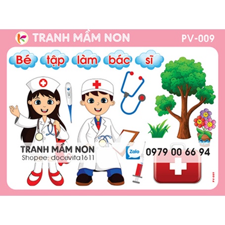 Decal mầm non-bé làm bác sĩ khổ to 127x80